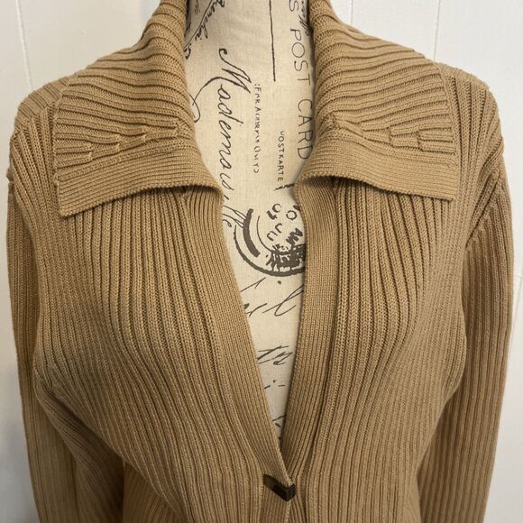 Vintage KIKIT Maurice Sasson Women's Large Tan Ribbed Cardigan Sweater - Picture 2 of 11